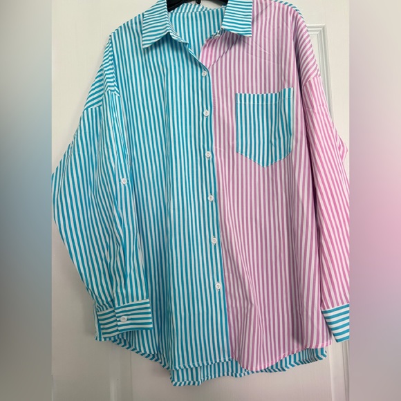 Women’s Button Down Shirt NWT Large Teal/Pink - Picture 3 of 10
